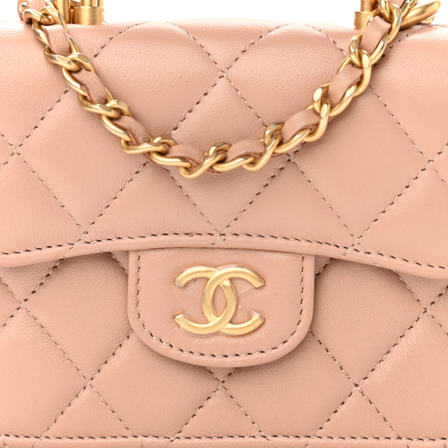 Chanel Lambskin Quilted Top Handle Flap Coin Purse With Chain Beige 10 of 13