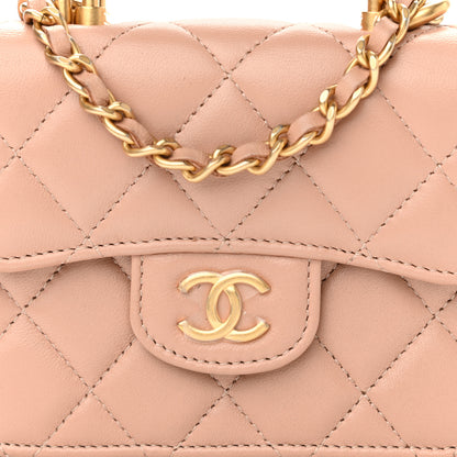 Chanel Lambskin Quilted Top Handle Flap Coin Purse With Chain Beige 10 of 13