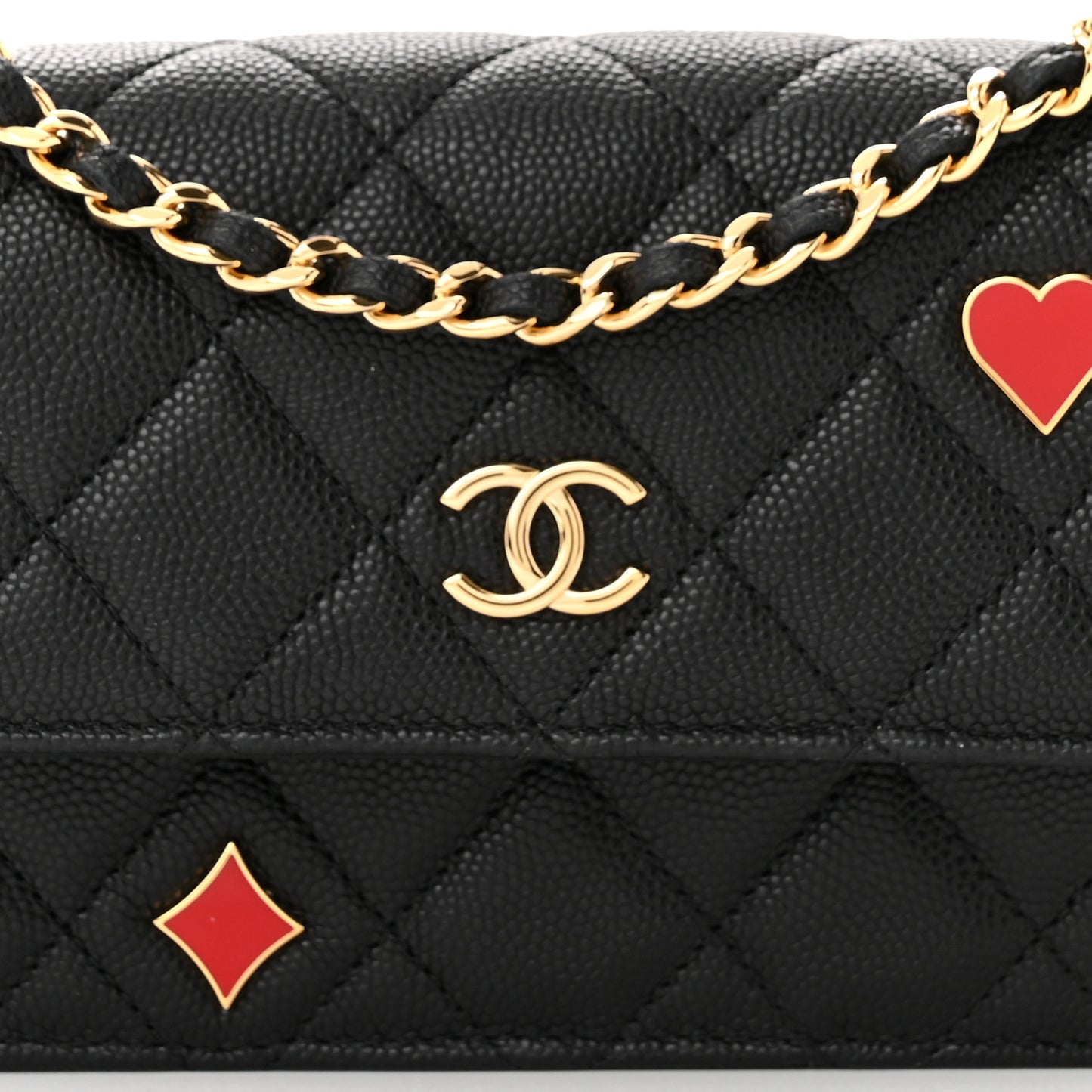 Caviar Quilted Enamel Coco Casino Flap Phone Holder With Chain Black