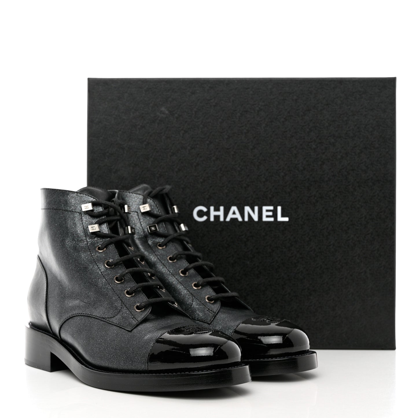 Crumpled Lambskin Shiny Calfskin Combat Boots 40.5 Black