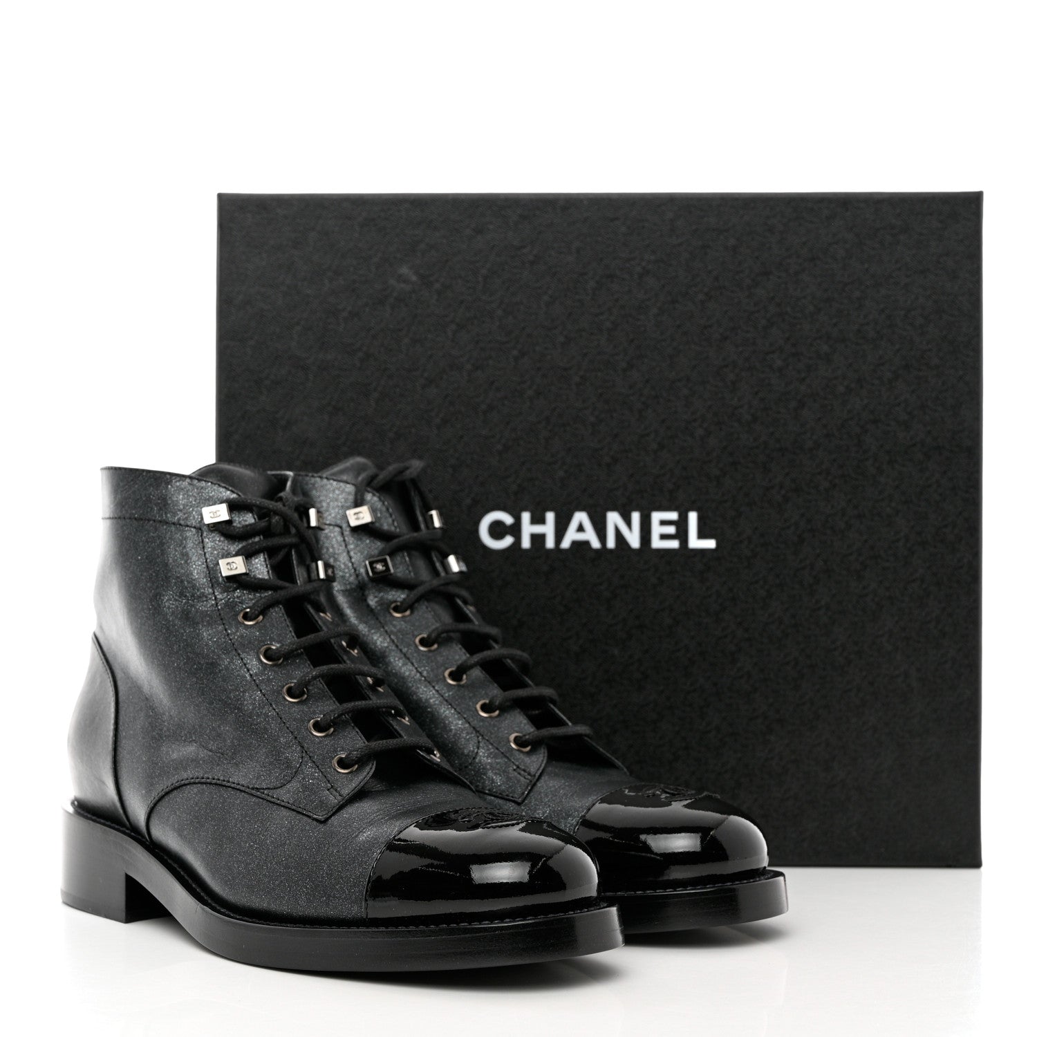 Chanel Crumpled Lambskin Shiny Calfskin Combat Boots 40.5 Black 10 of 10