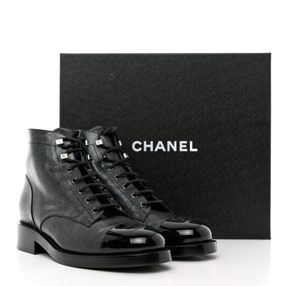 Chanel Crumpled Lambskin Shiny Calfskin Combat Boots 40.5 Black 10 of 10
