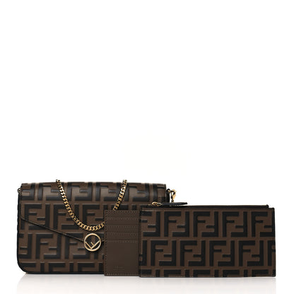 Fendi Vitello Soft F is Fendi Bi-Color FF 1974 Embossed Envelope Wallet On Chain with Pouches Maya Black 1 of 12