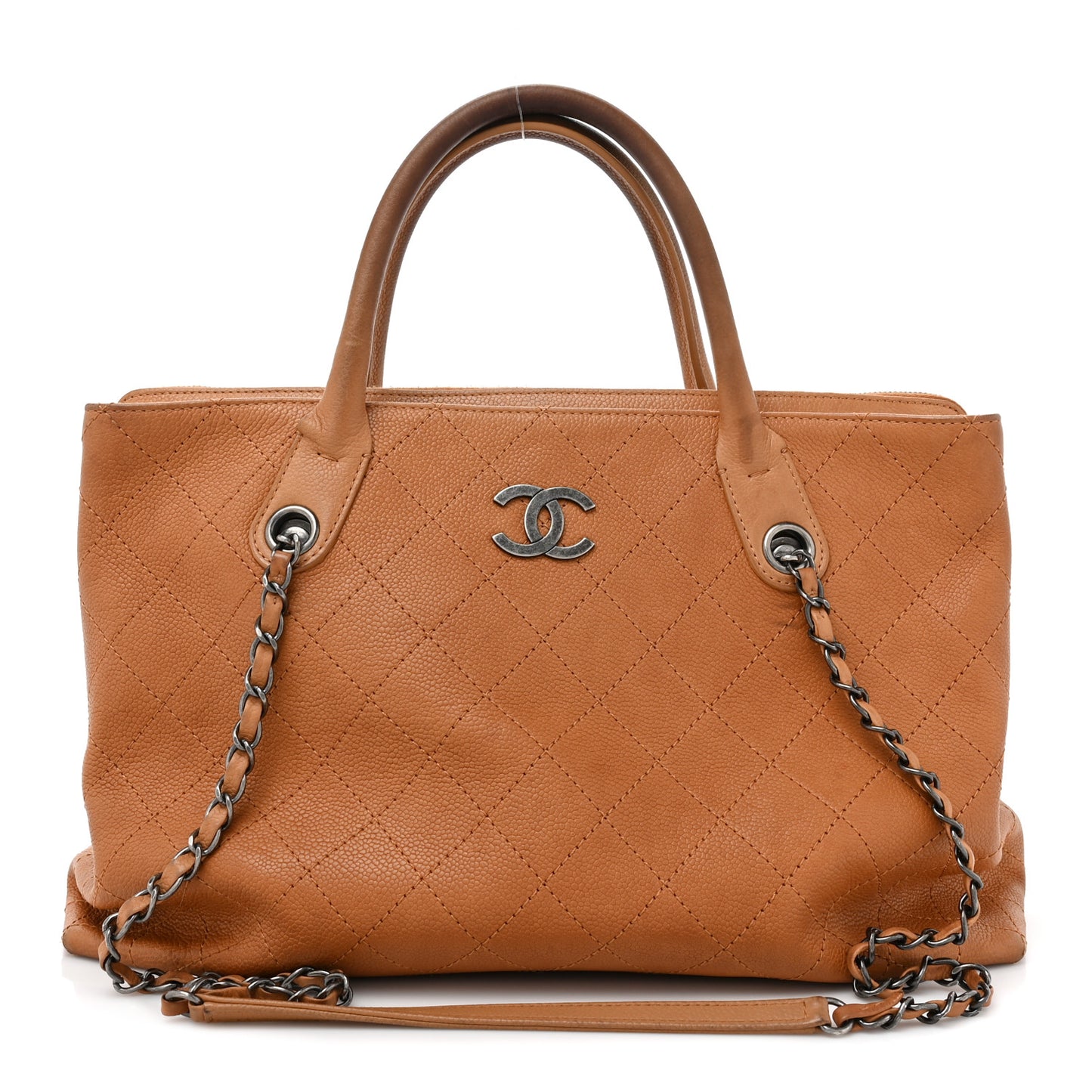 Grained Vegetal Calfskin Stitched Shopping Tote Tan