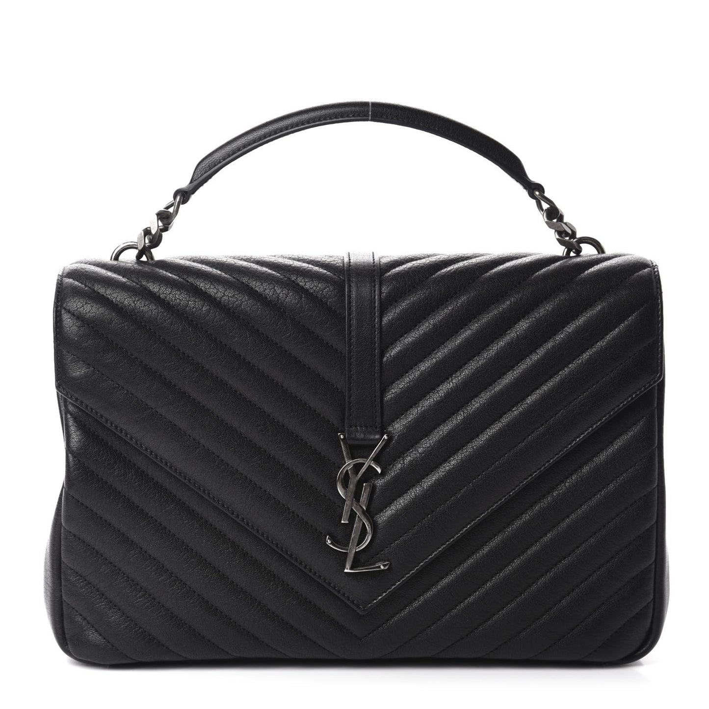 Sheepskin Matelasse Chevron Monogram Large College Satchel Black