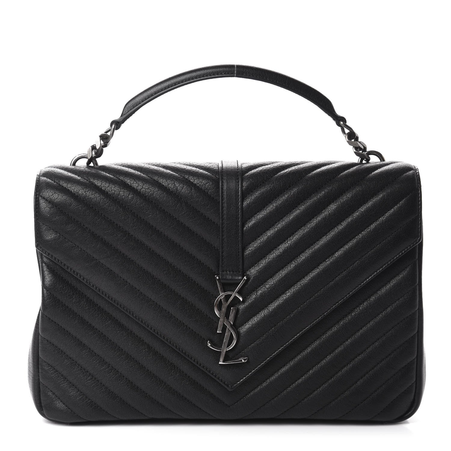 Saint Laurent Sheepskin Matelasse Chevron Monogram Large College Satchel Black 1 of 14