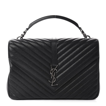 Saint Laurent Sheepskin Matelasse Chevron Monogram Large College Satchel Black 1 of 14