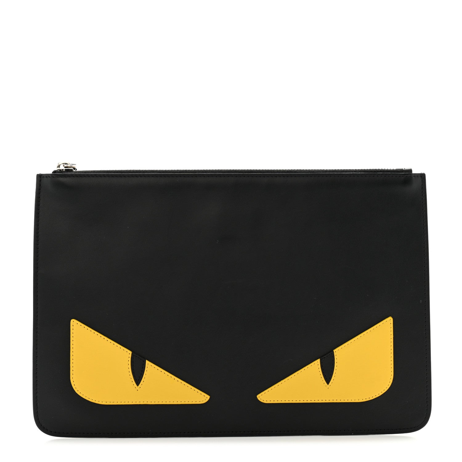 Fendi Vitello Century Monster Eyes Inlay Pouch Black Giallo 1 of 10