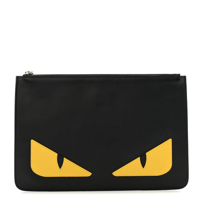 Fendi Vitello Century Monster Eyes Inlay Pouch Black Giallo 1 of 10