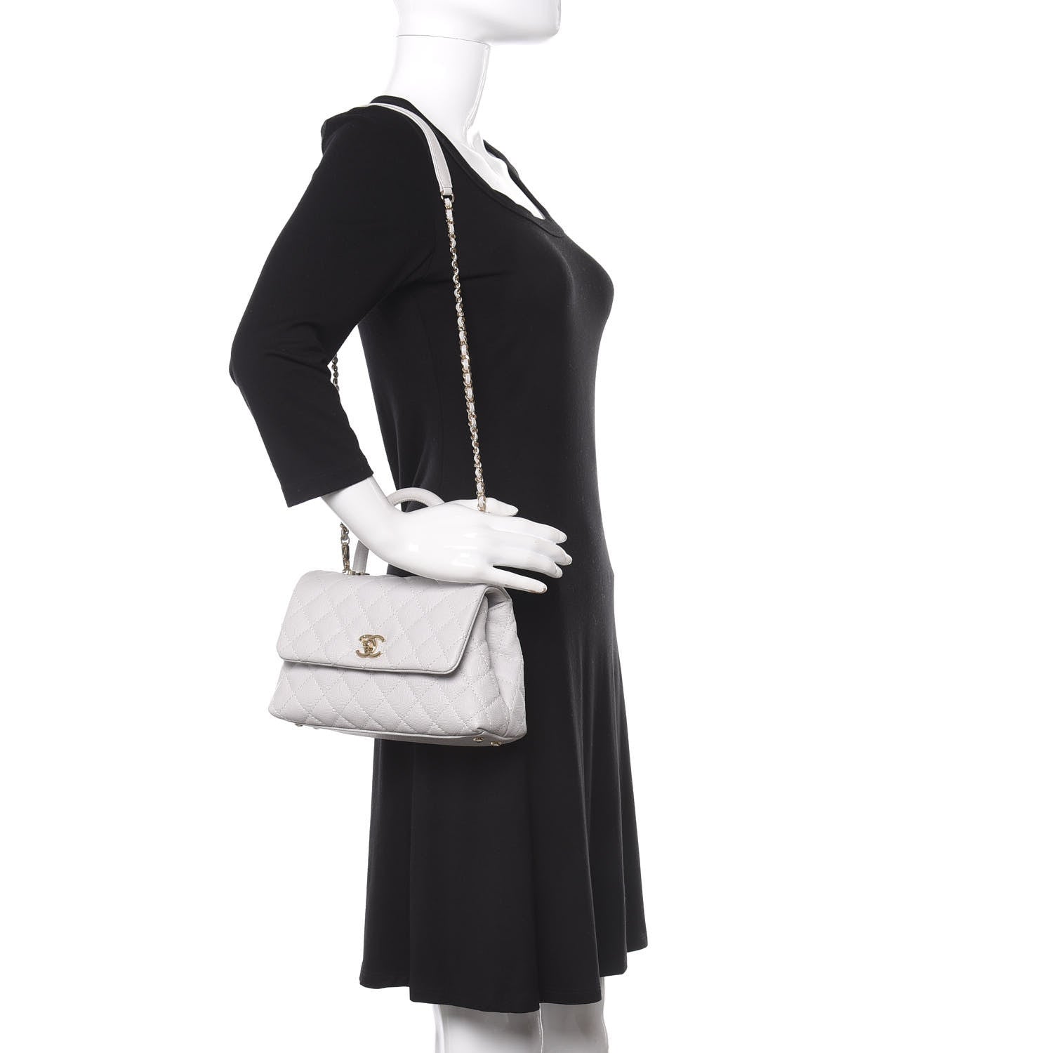 Chanel Caviar Quilted Mini Coco Handle Flap Light Grey 2 of 10