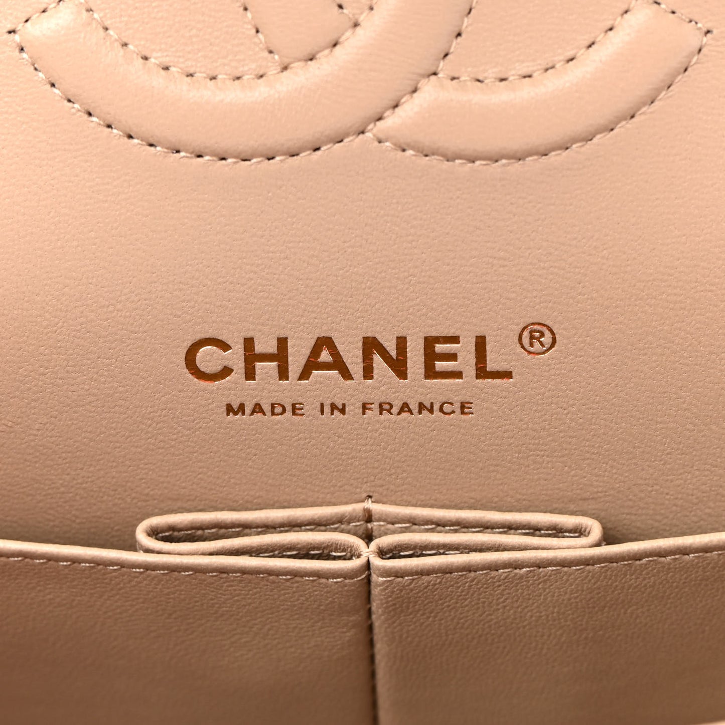 Iridescent Caviar Quilted Medium Double Flap Dark Beige