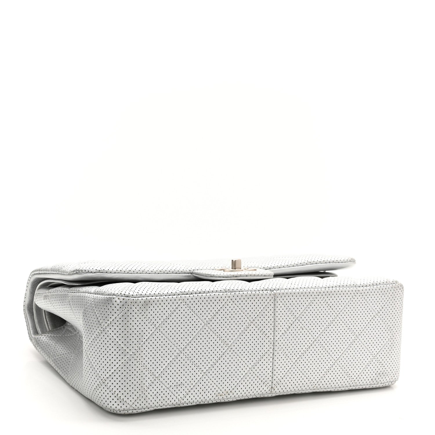 Chanel Metallic Perforated Lambskin Quilted Jumbo Double Flap Light Silver 4 of 10