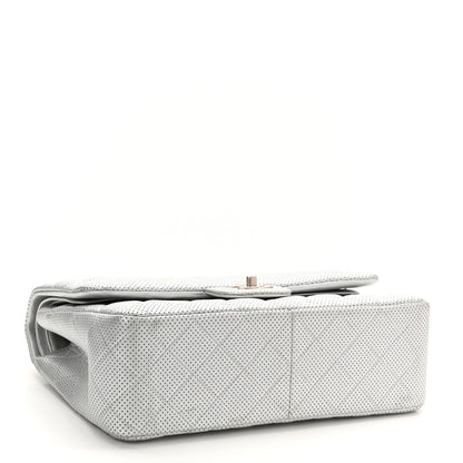 Chanel Metallic Perforated Lambskin Quilted Jumbo Double Flap Light Silver 4 of 10