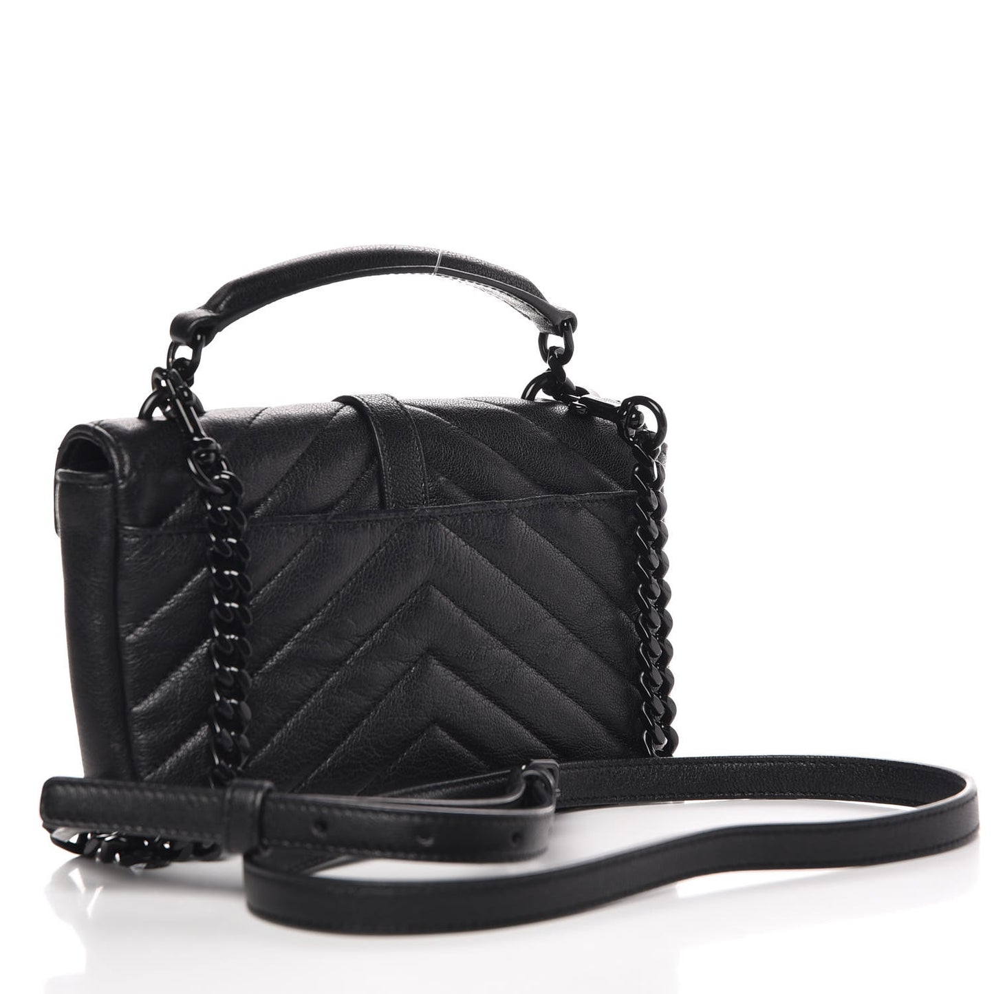 Sheepskin Matelasse Chevron Monogram College Chain Wallet Black