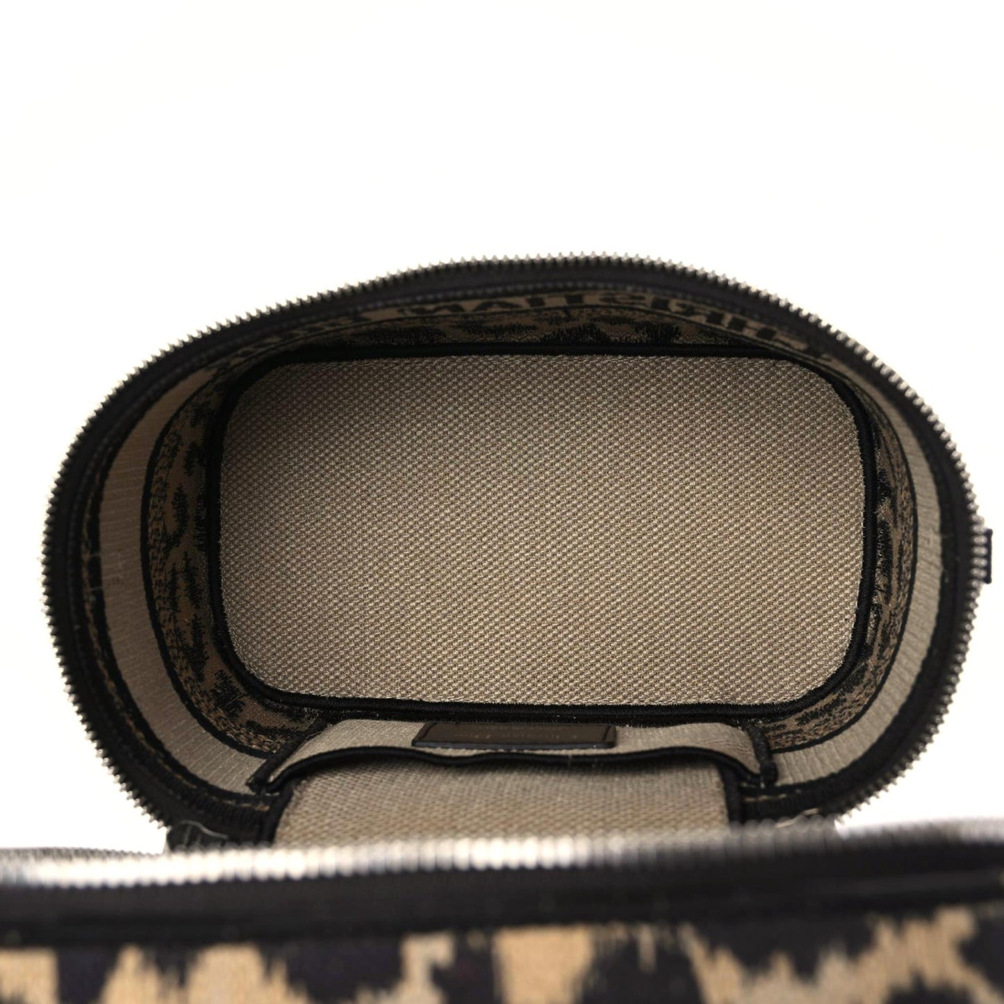Canvas Mizza Embroidered Small Leopard Travel Vanity Case Beige