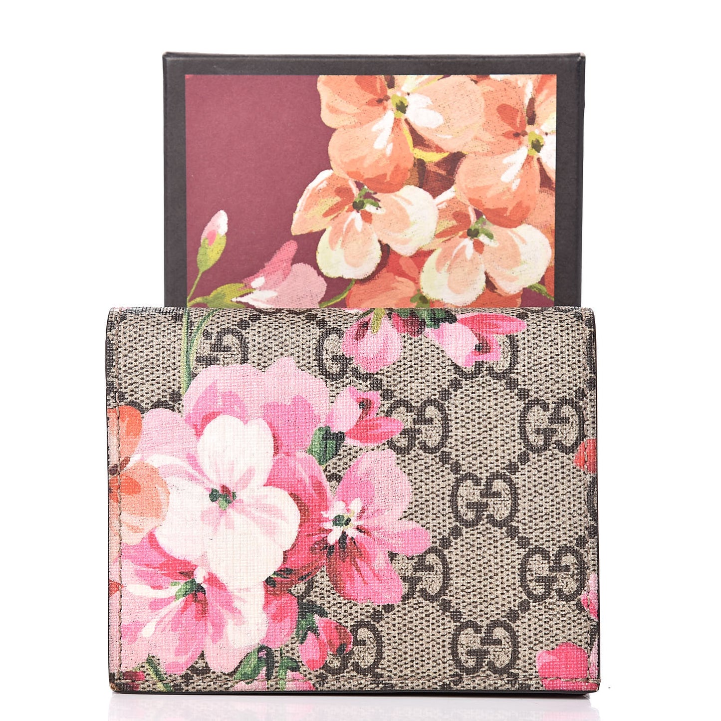 GG Supreme Monogram Blooms Card Case Beige Multicolor Dry Rose