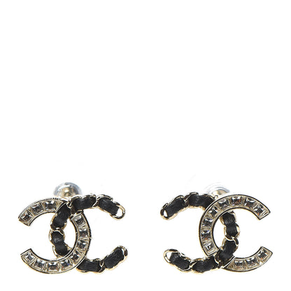 Chanel Crystal Baguette Lambskin Chain CC Vintage Allure Stud Earrings Black Gold 1 of 5