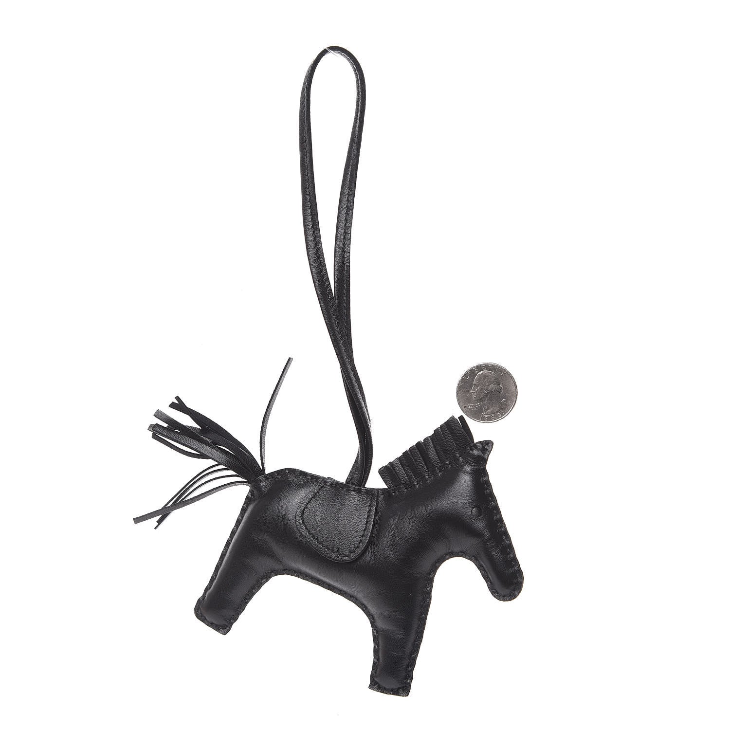 Hermes Milo Lambskin Grigri Rodeo Horse Bag Charm MM So Black 2 of 4