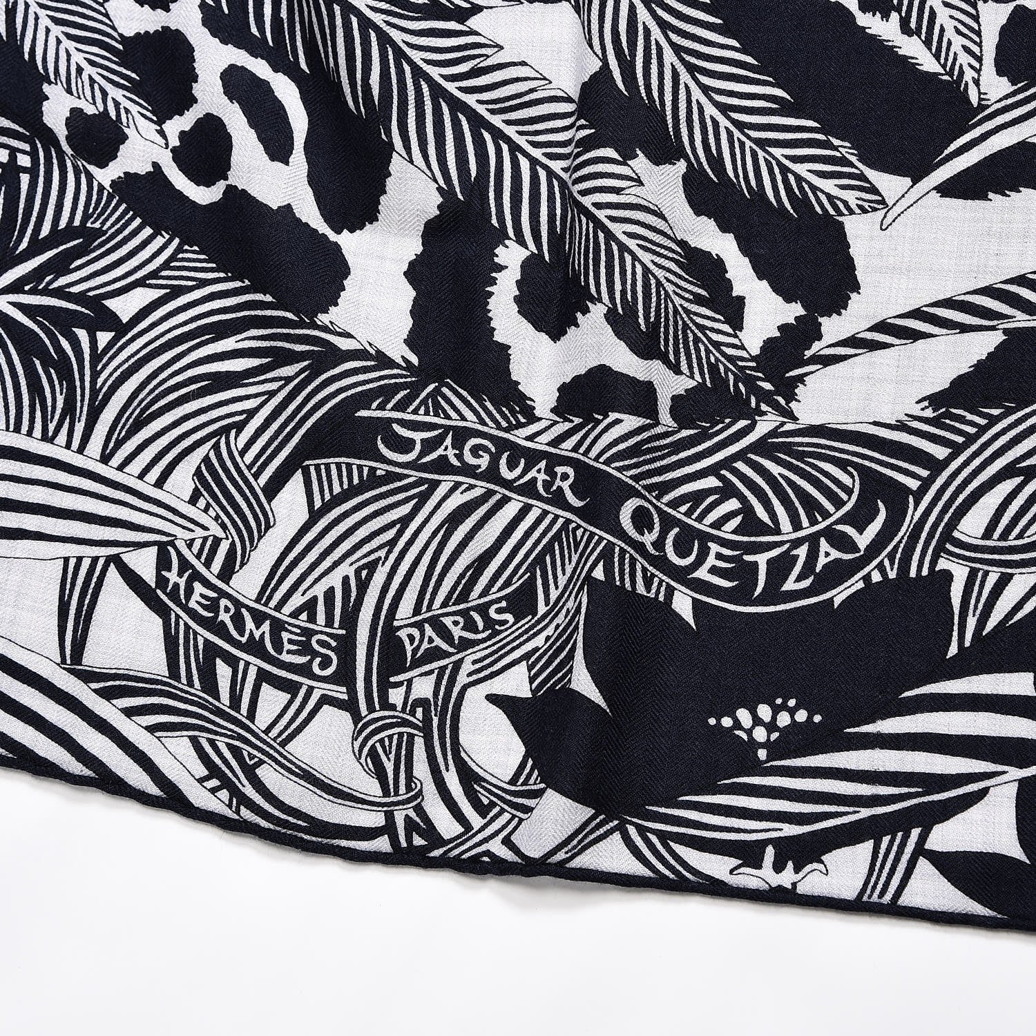 Hermes Cashmere Silk Jaguar Quetzal Shawl 140 Gris Chine Bleu Noir Gris 4 of 5