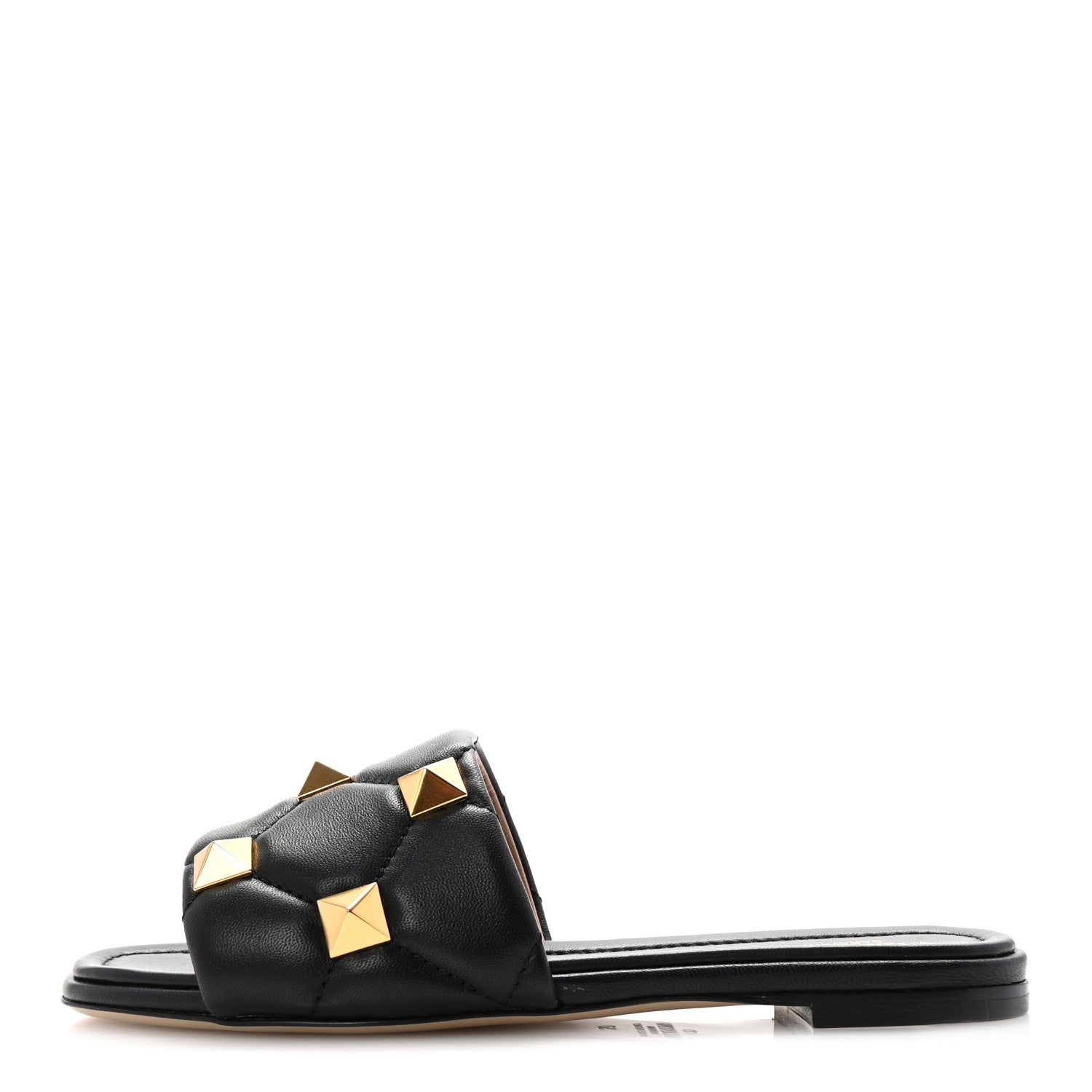 Valentino Garavani Nappa Roman Stud Flat Slide Sandals 37 Black 1 of 10