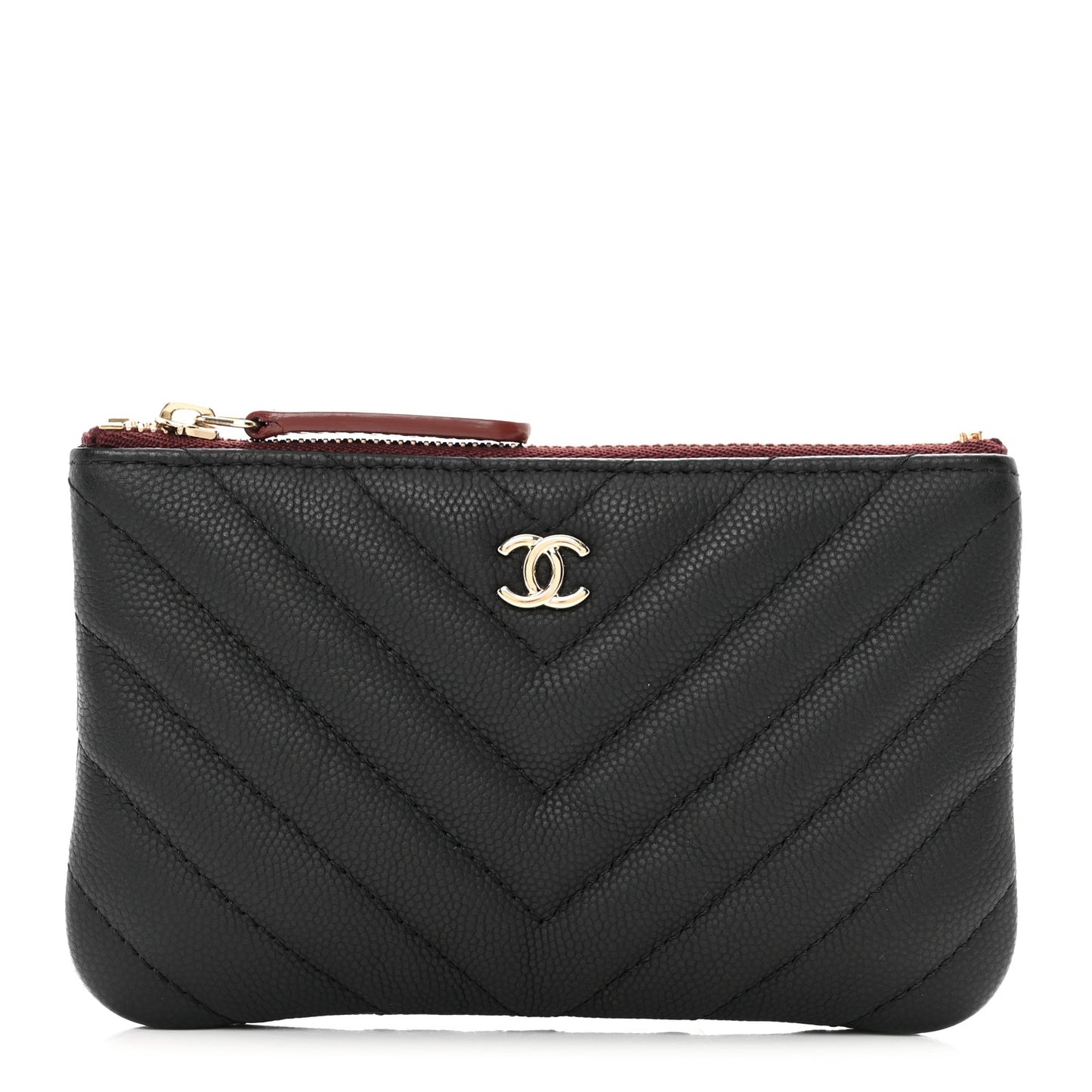Caviar Chevron Quilted Small Cosmetic Case Black