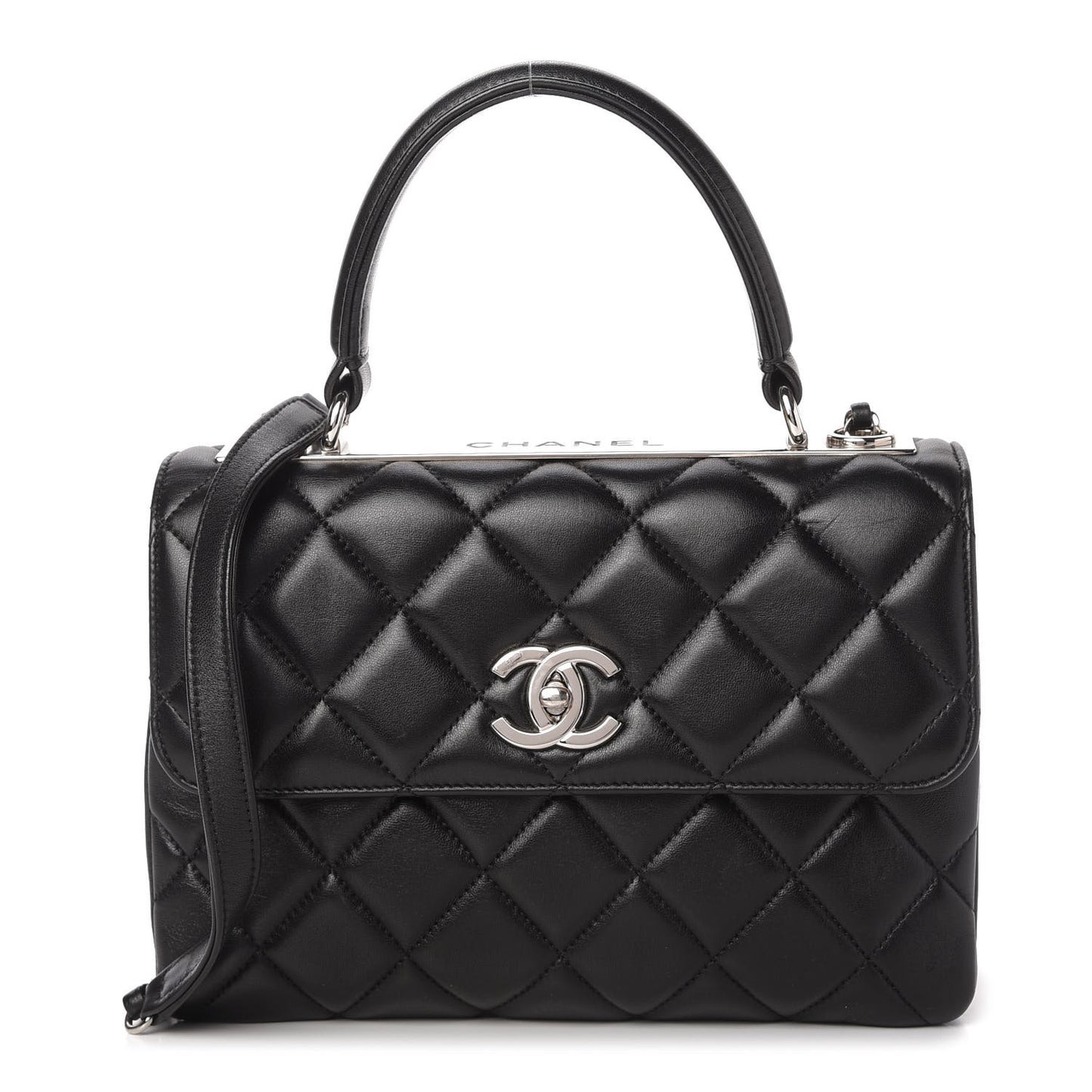 Lambskin Quilted Small Trendy CC Dual Handle Flap Bag Black
