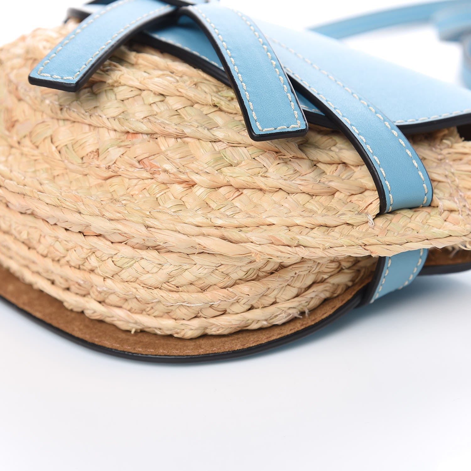 Loewe Calfskin Raffia Mini Gate Crossbody Bag Light Blue Natural 8 of 9