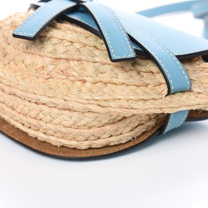 Loewe Calfskin Raffia Mini Gate Crossbody Bag Light Blue Natural 8 of 9