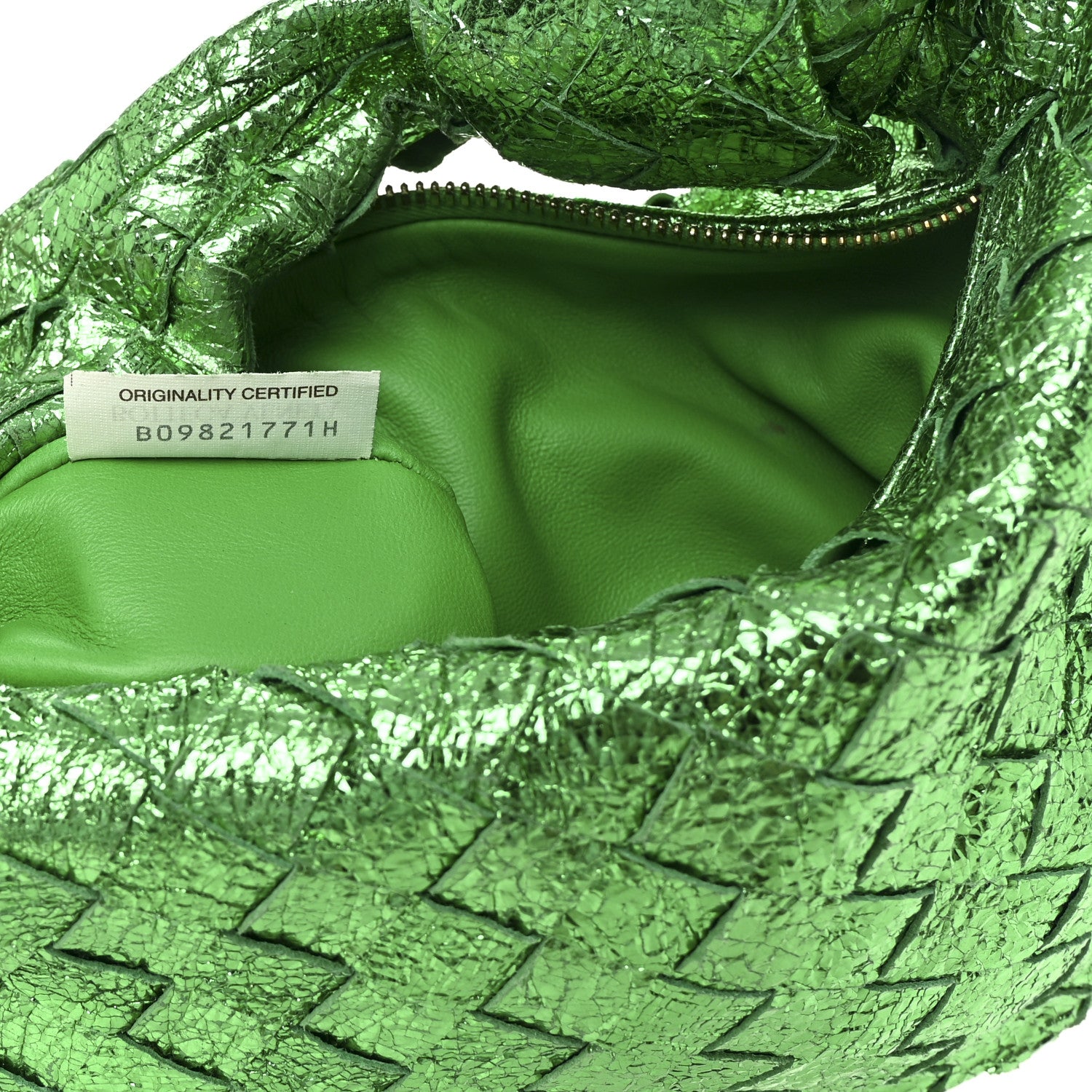 Bottega Veneta Metallic Nappa Intrecciato Mini Jodie Parakeet