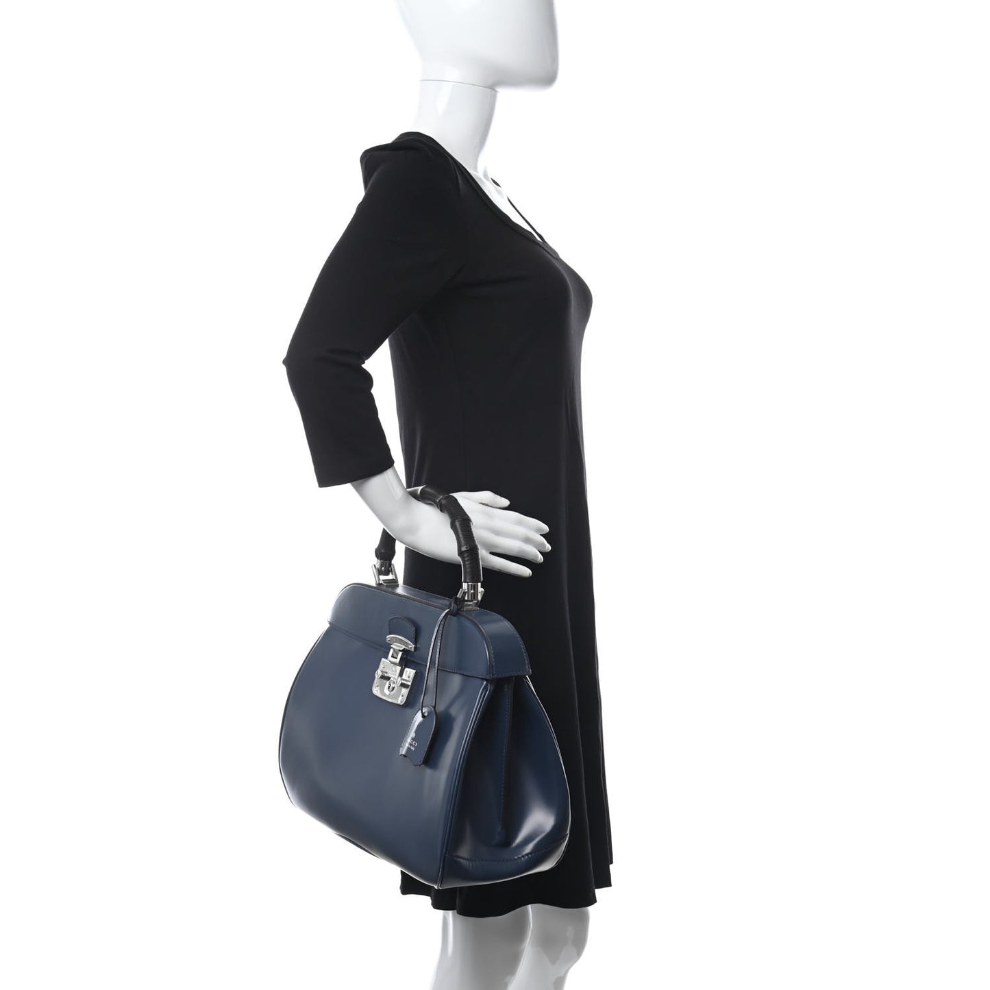 Regent Calfskin Bamboo Large Lady Lock Top Handle Bag Caspian