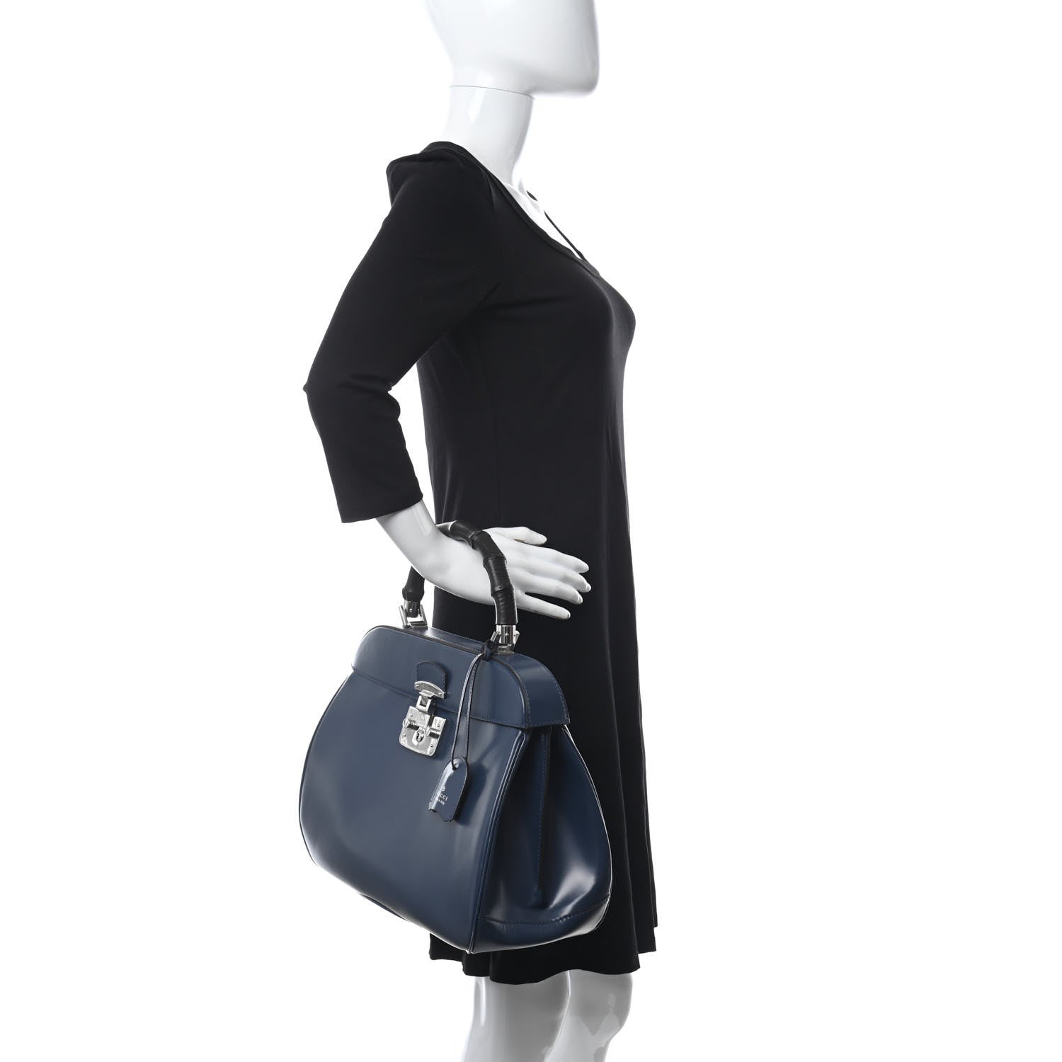 Gucci Regent Calfskin Bamboo Large Lady Lock Top Handle Bag Caspian 2 of 12