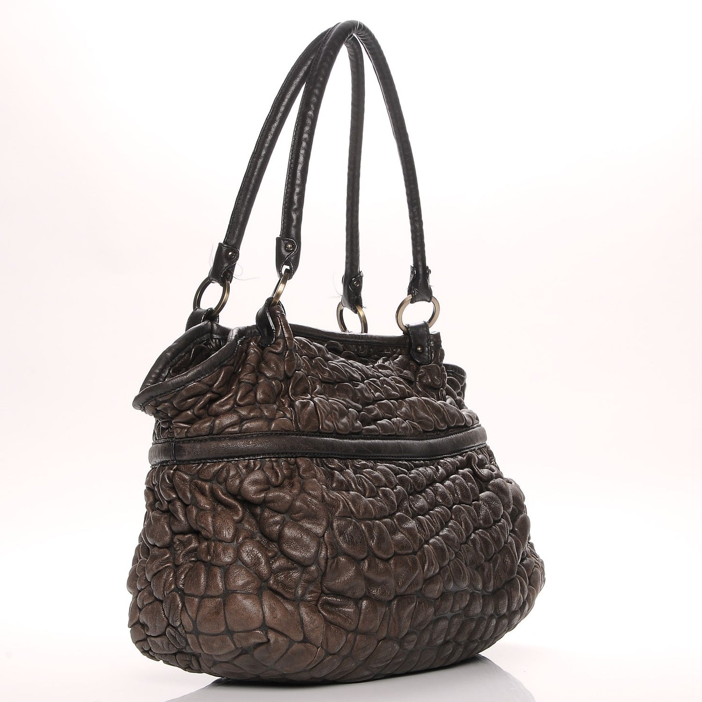 Bubble Calfskin Large Chef Shopper Tote Brown