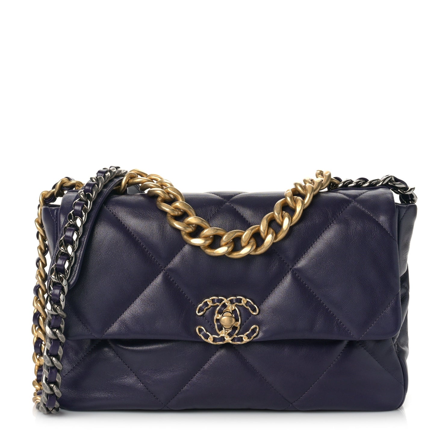 Goatskin Quilted Large Chanel 19 Flap Navy Blue