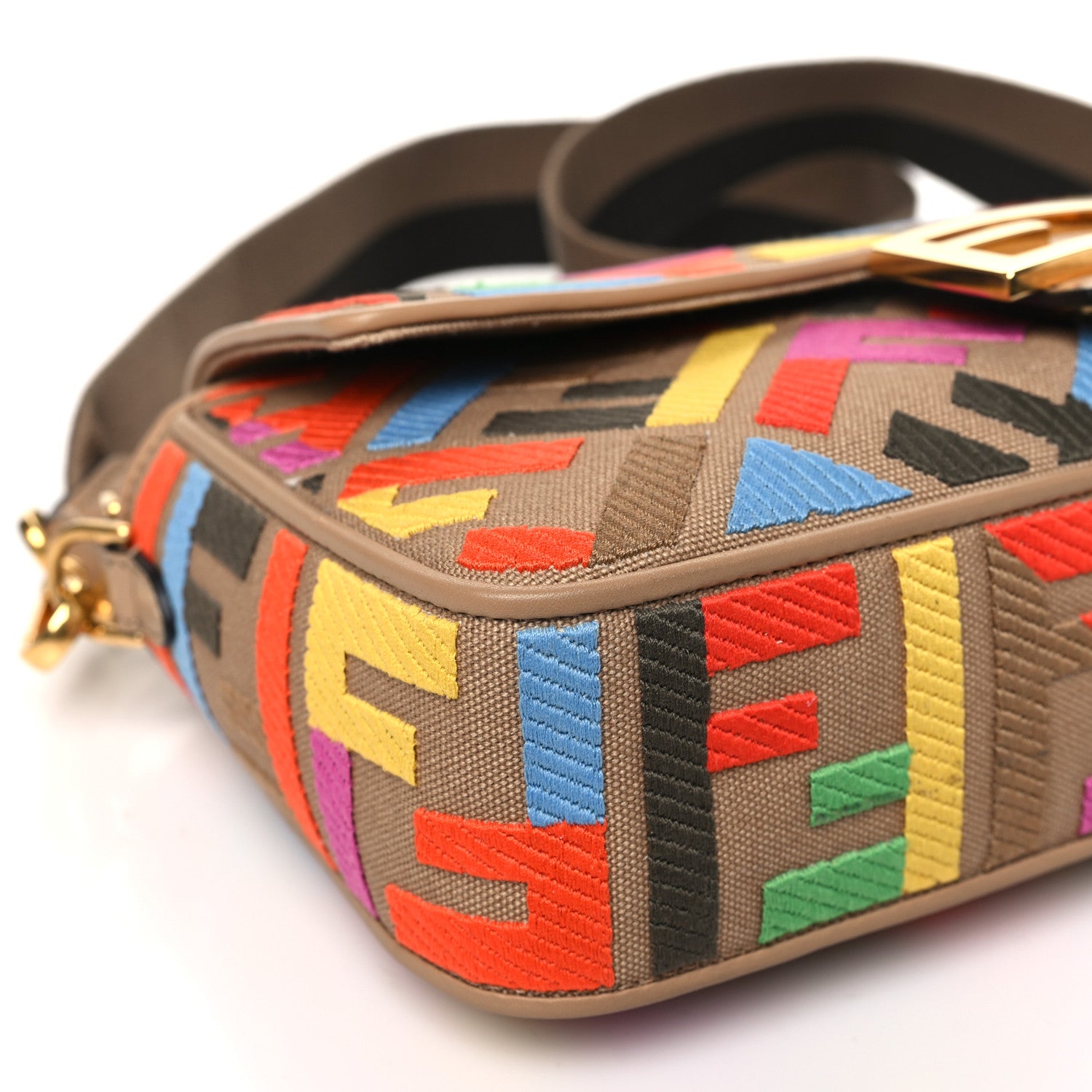 Fendi Canvas Vitello King FF Multicolor Embroidered Baguette Multicolor Cuoio 9 of 10