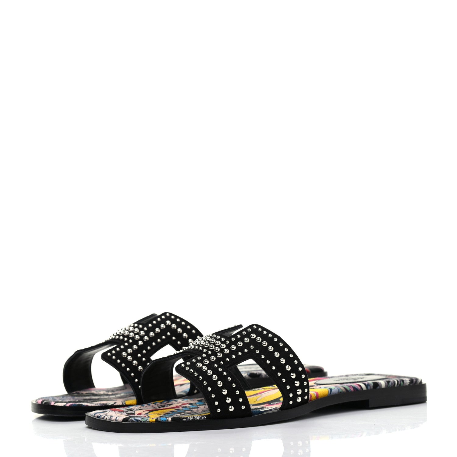 Hermes Suede Goatskin Studded Oran Sandals 38 Black 3 of 8