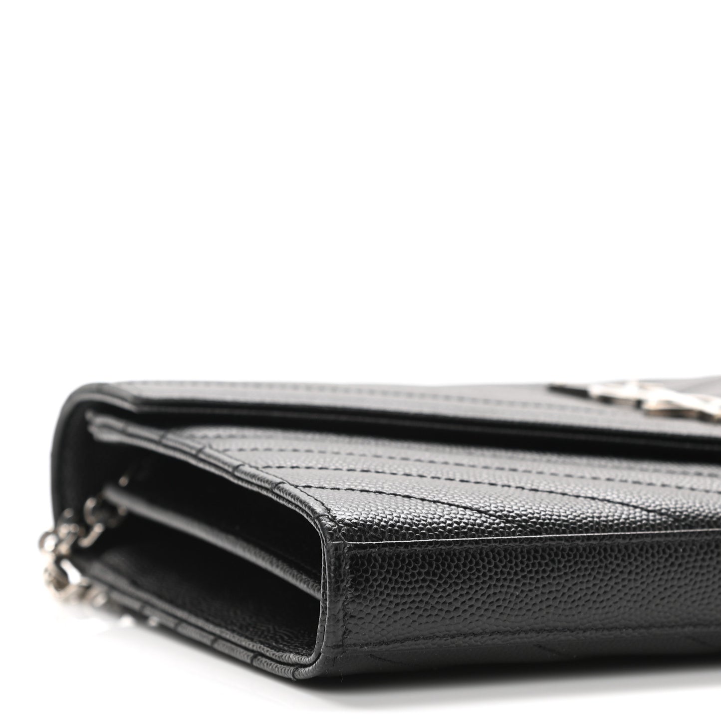 Grain De Poudre Matelasse Chevron Monogram Chain Wallet Black
