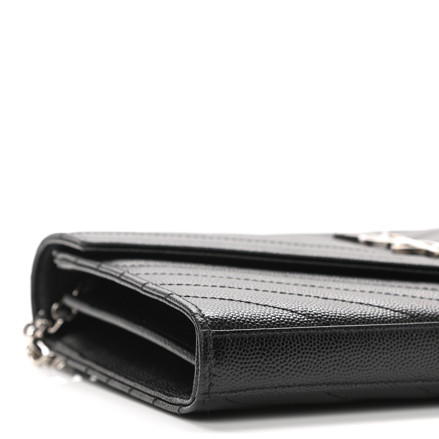 Saint Laurent Grain De Poudre Matelasse Chevron Monogram Chain Wallet Black 8 of 10