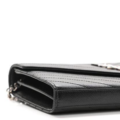 Saint Laurent Grain De Poudre Matelasse Chevron Monogram Chain Wallet Black 8 of 10