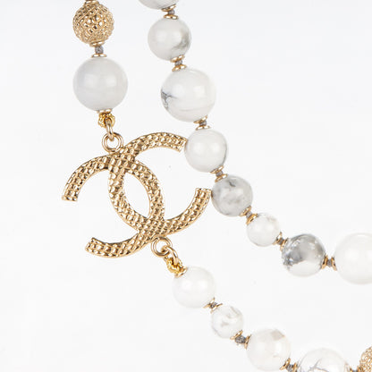 Chanel Bead CC Long Necklace Gold White 3 of 6