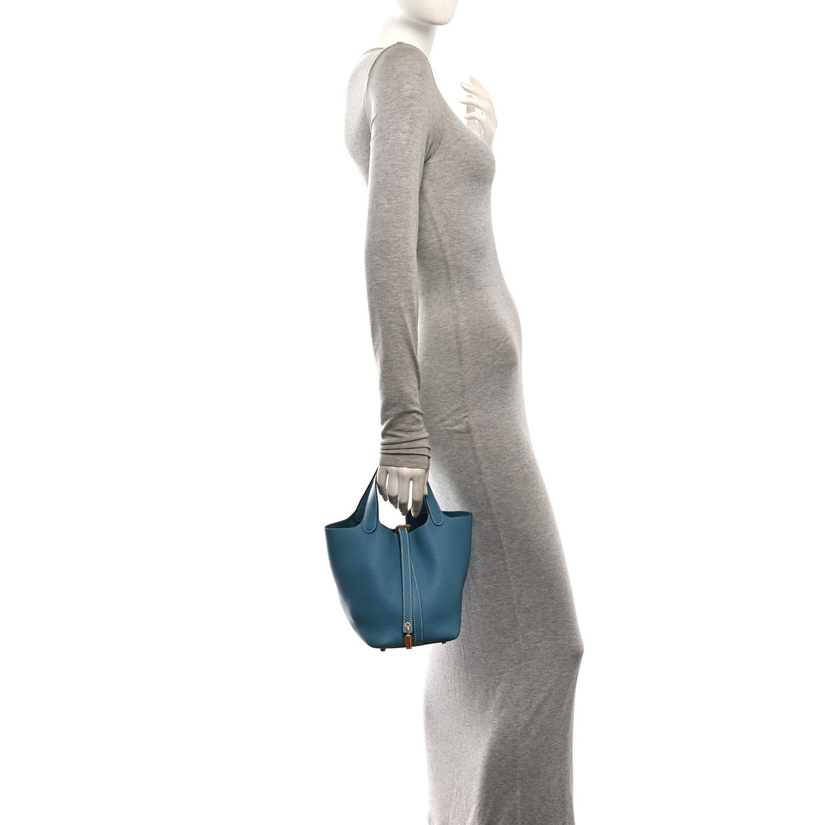 Taurillon Clemence Picotin Lock 18 PM New Blue Jean