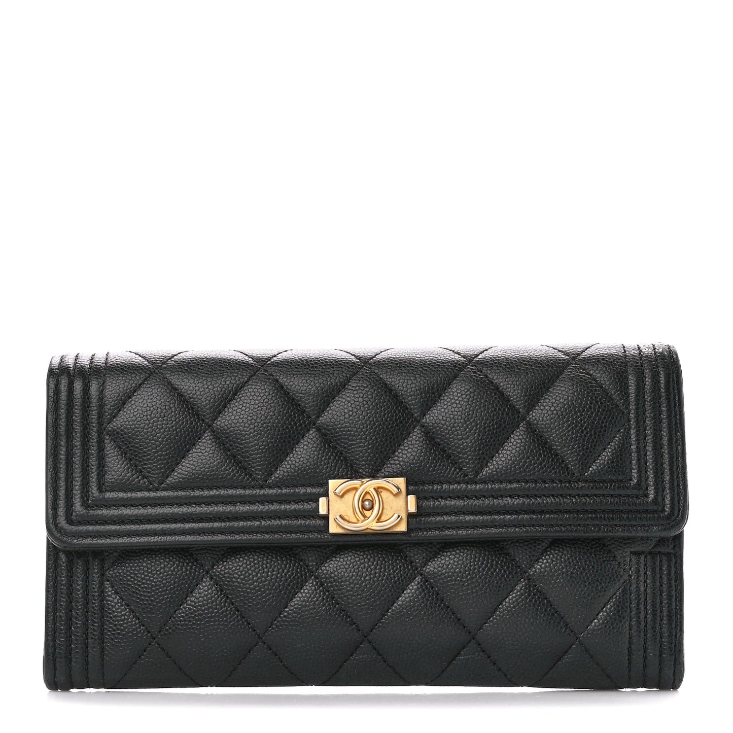 Caviar Quilted Large Boy Gusset Flap Wallet Black