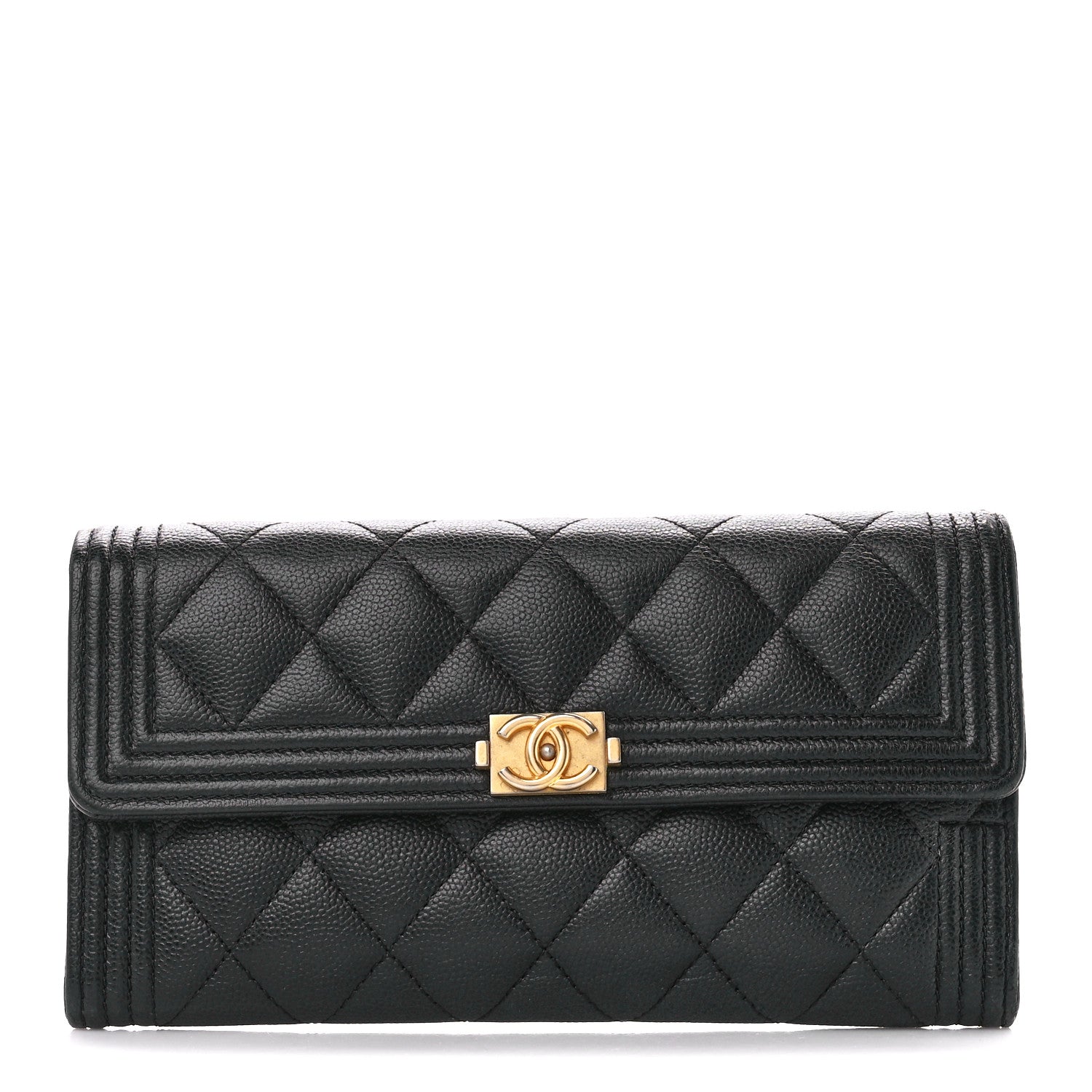 Chanel Caviar Quilted Large Boy Gusset Flap Wallet Black 1 of 12