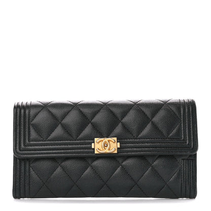 Chanel Caviar Quilted Large Boy Gusset Flap Wallet Black 1 of 12