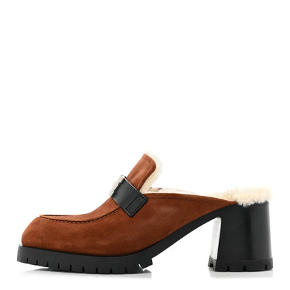 Hermes Suede Goatskin Woolskin Flore 60 Mules 39.5 Brun Amourette Ecru 1 of 10