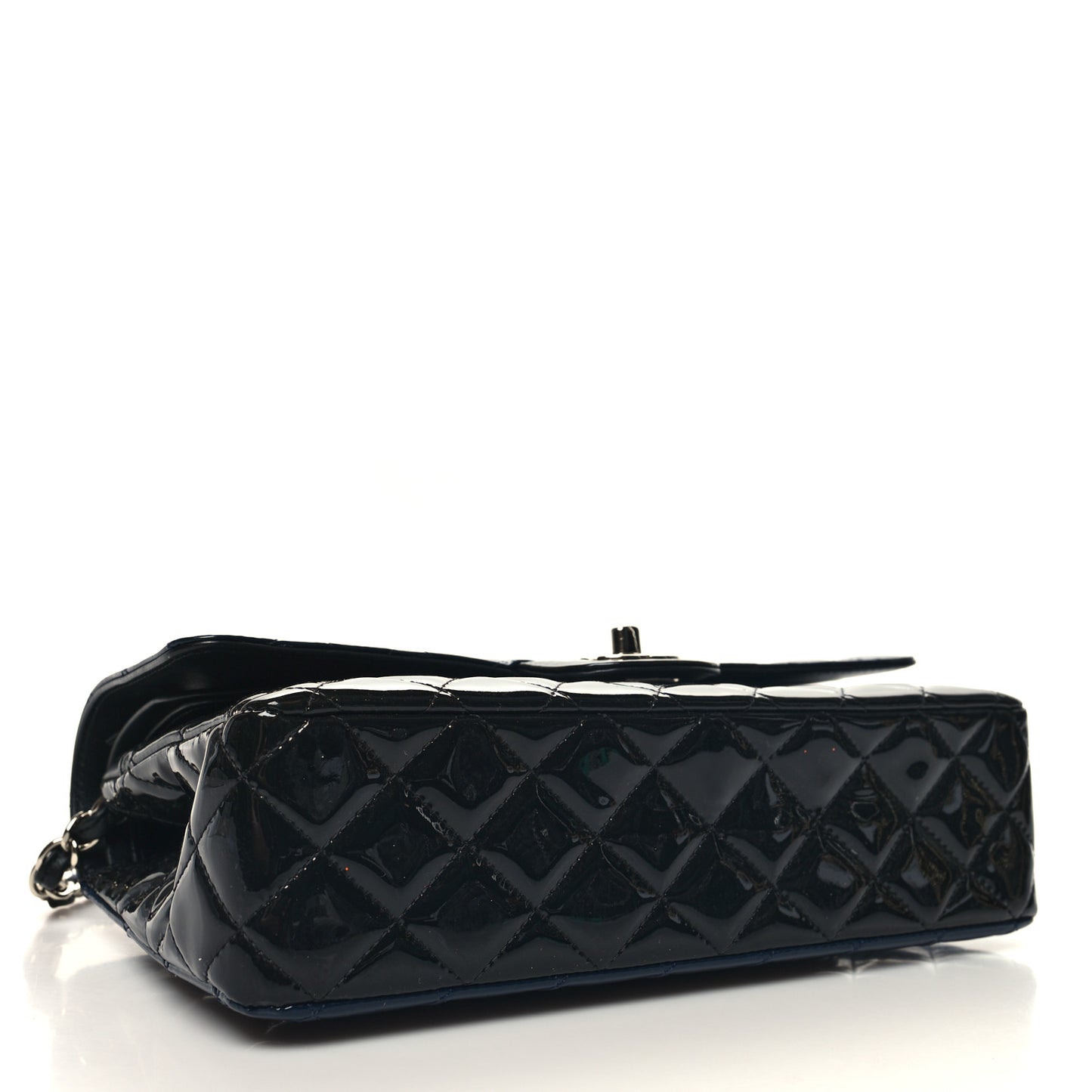 Patent Calfskin Quilted Bi-Color Medium Double Flap Navy Blue Black