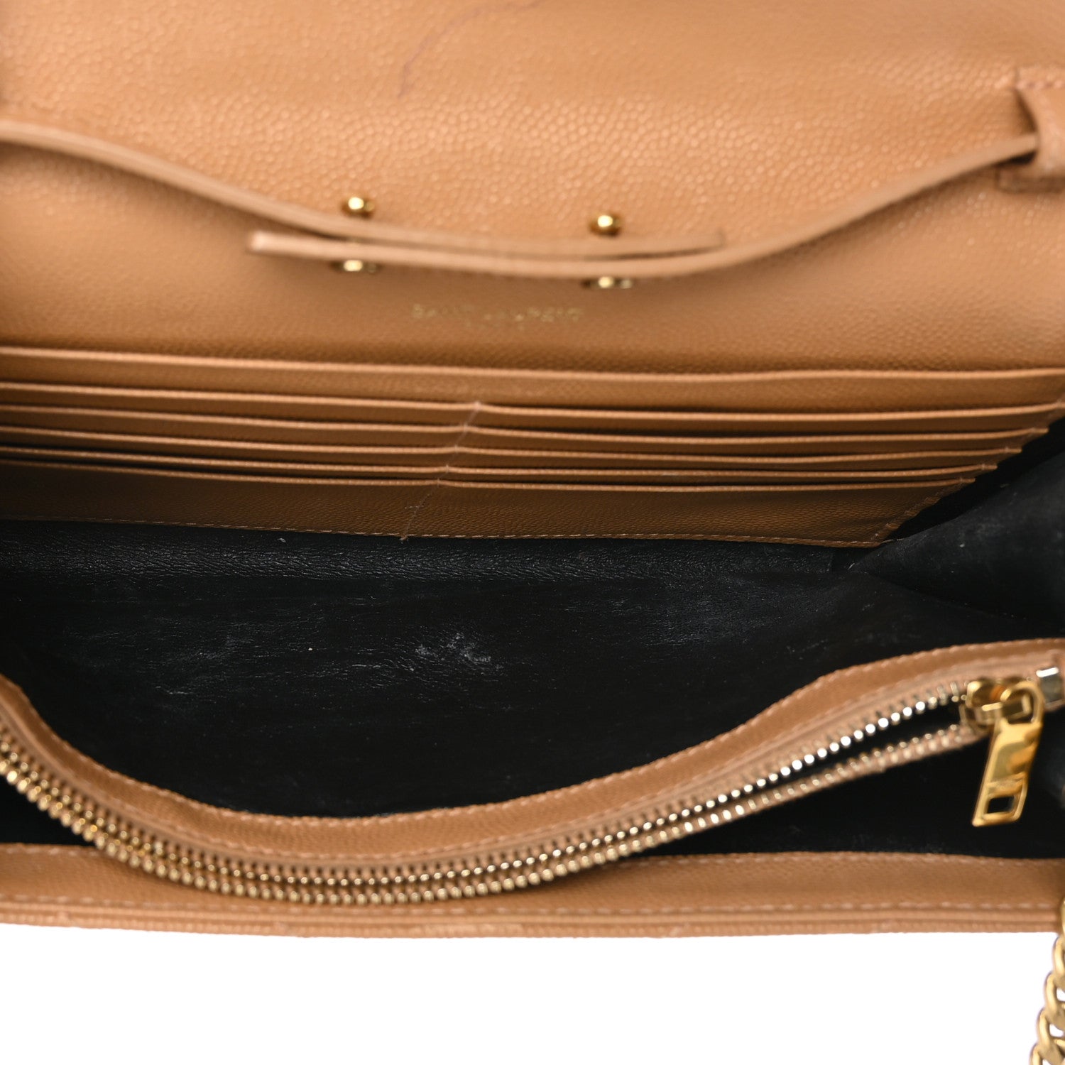 Saint Laurent Grain De Poudre Matelasse Chevron Monogram Chain Wallet Natural Dark 5 of 13