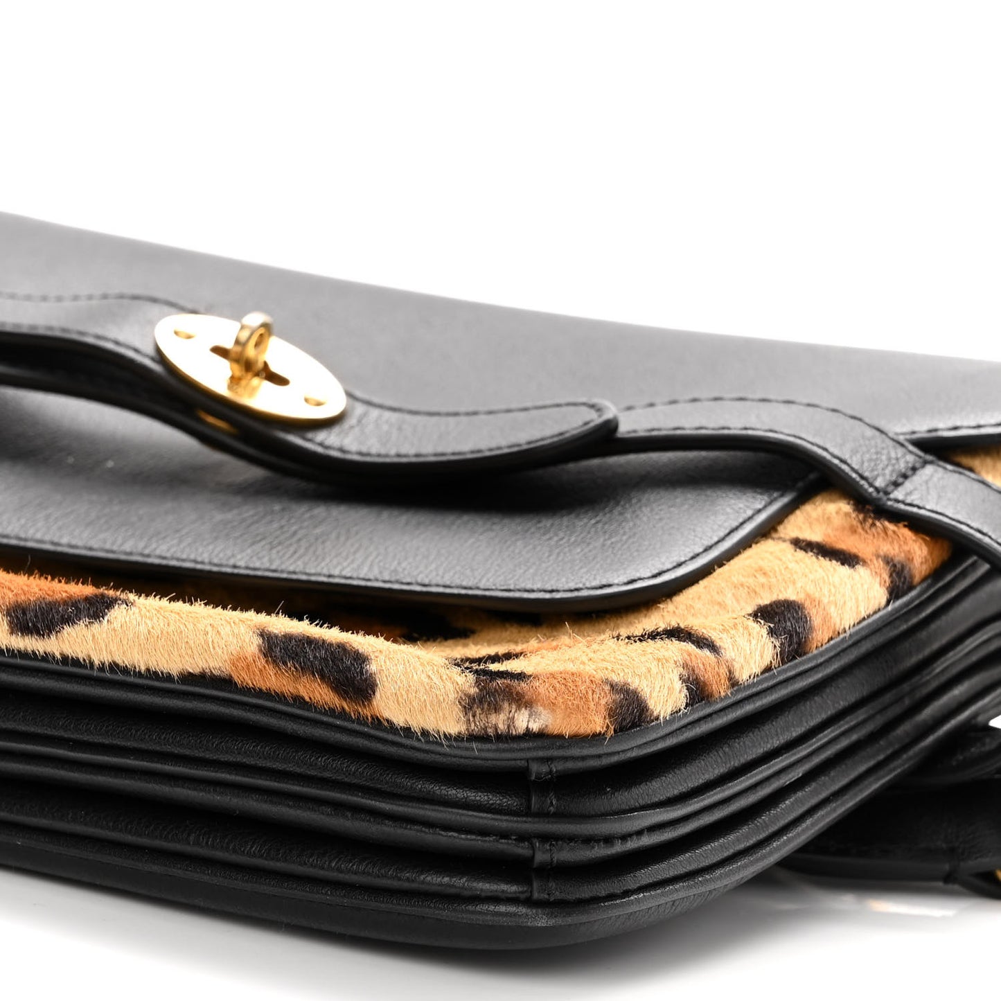 Calf Hair Leopard Print Small Classic Belted Bayswater Satchel Black