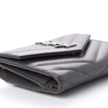 Saint Laurent Grain De Poudre Matelasse Chevron Monogram Compact Tri Fold Wallet Earth 9 of 12