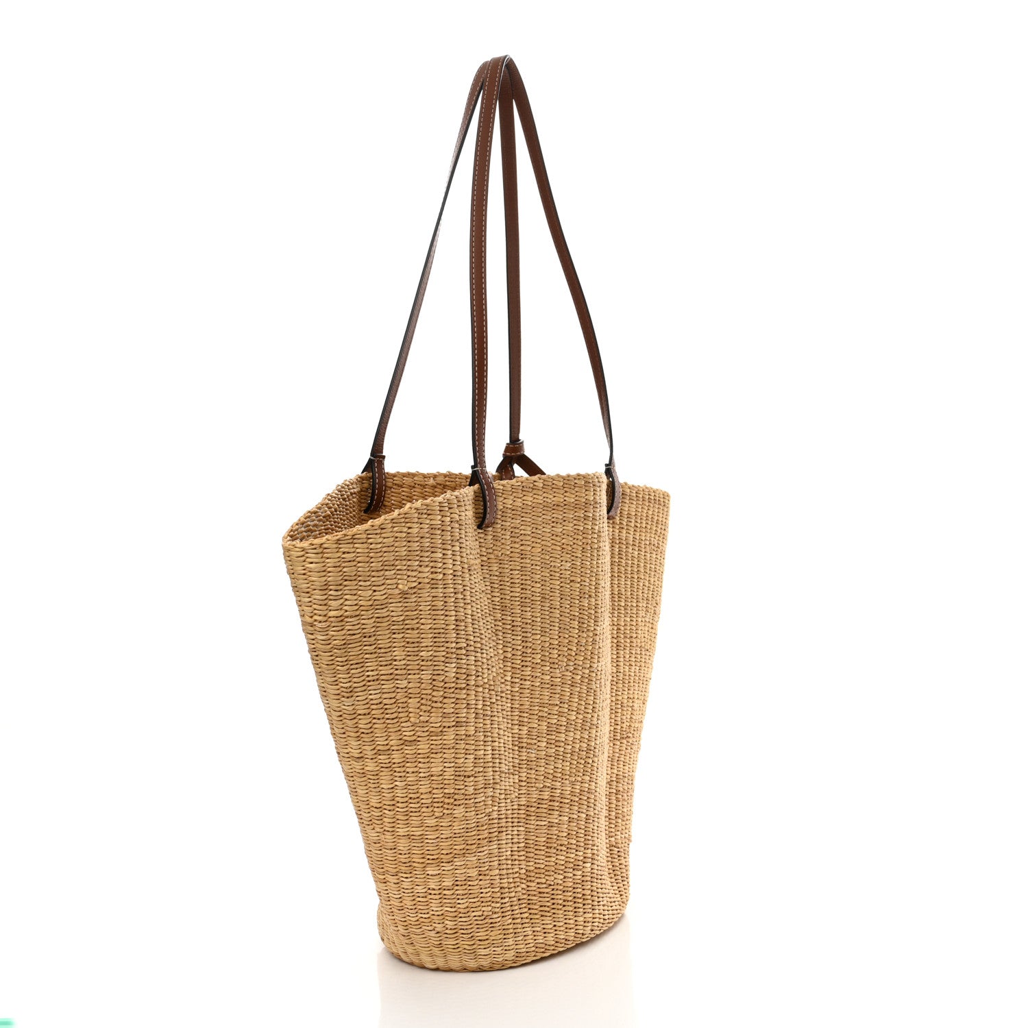 Loewe Raffia Calfskin Shell Basket Tote Natural Pecan 3 of 11