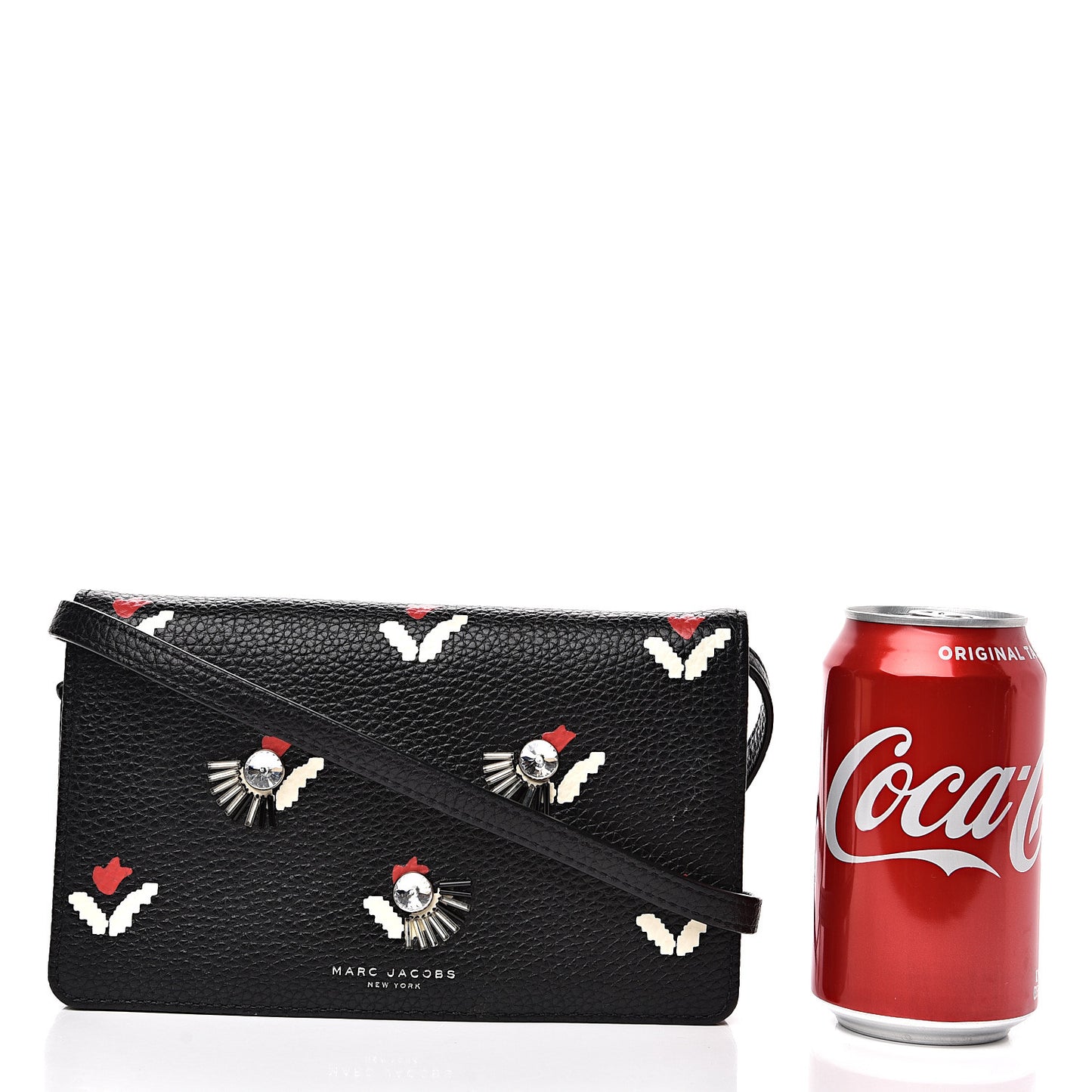 Grained Calfskin Embellished Tulip Print Wallet Crossbody Black Multicolor